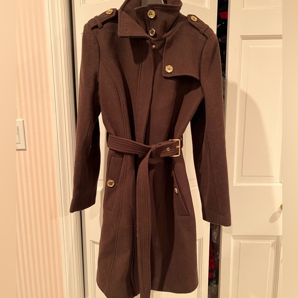 Michael Kors Dark Brown Wool Blend Peacoat